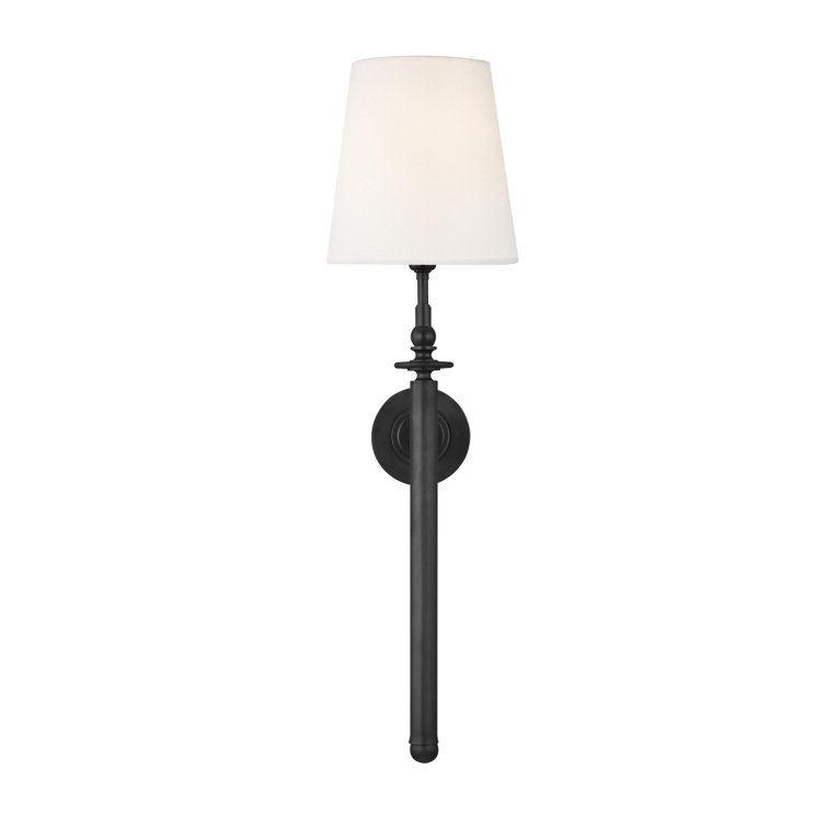 Aged Iron Black Dimmable Wall Sconce with White Linen Shade