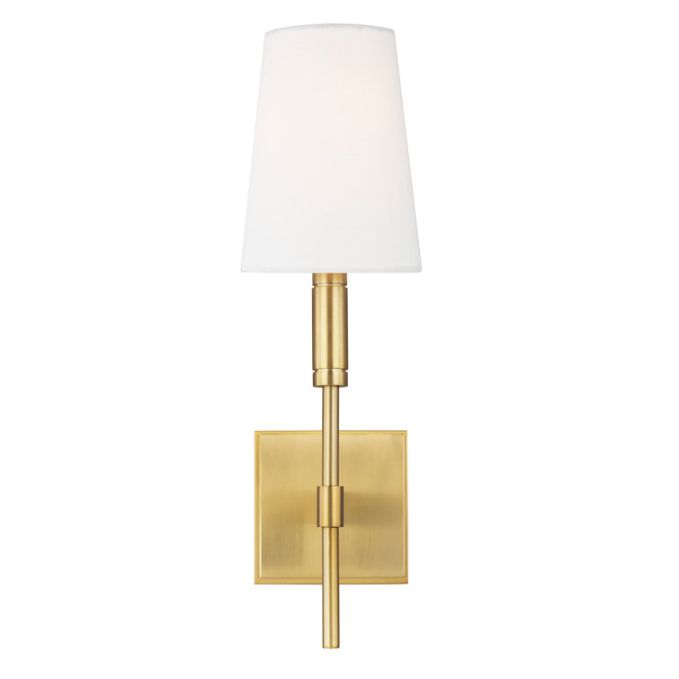Burnished Brass Single Light Wall Sconce with White Drum Shade