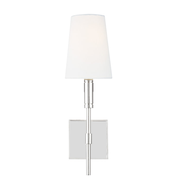 Polished Nickel 1-Light Wall Sconce with White Linen Shade