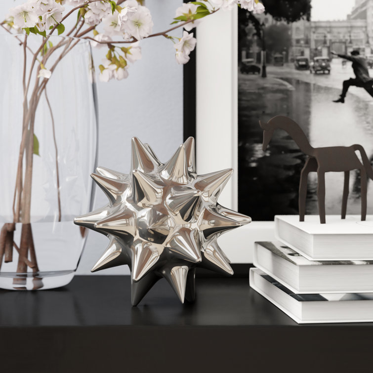 Small Shiny Silver Ceramic Urchin Sculpture