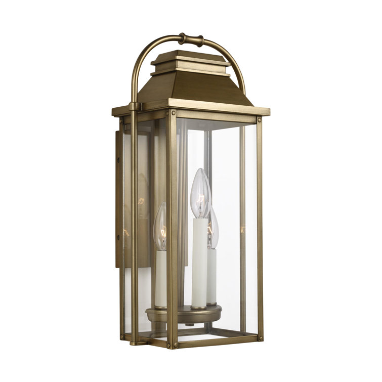 Wellsworth Painted Distressed Brass 3-Light Rectangular Lantern Sconce