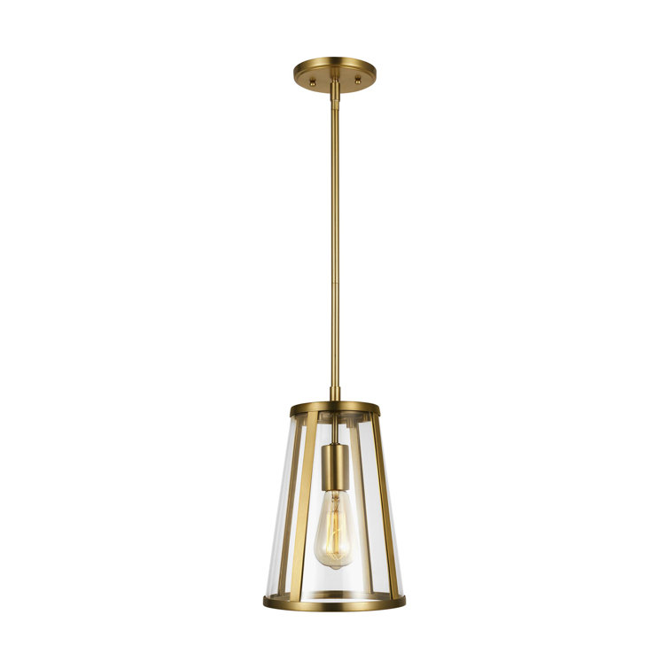 Burnished Brass Mini Drum Pendant with Clear Glass Shade