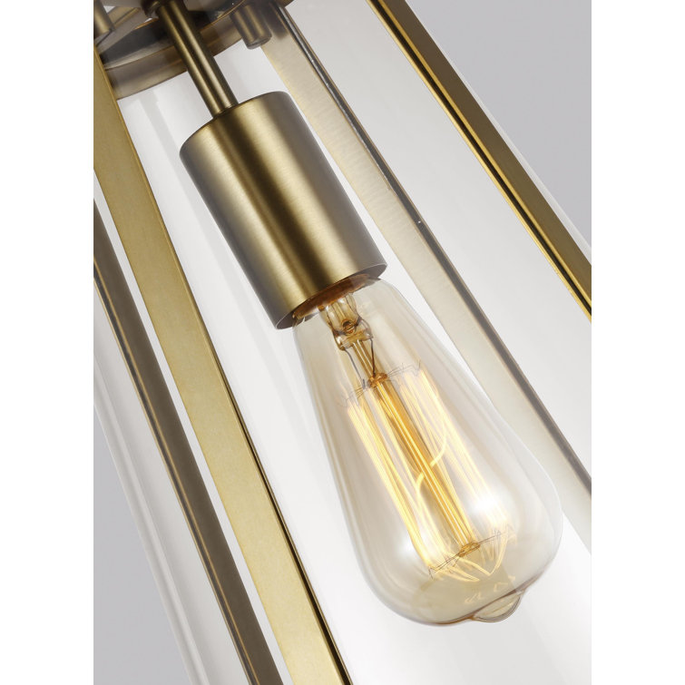 Burnished Brass Mini Drum Pendant with Clear Glass Shade