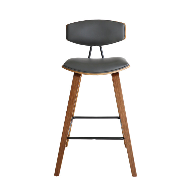 Fox 26'' Gray Faux Leather and Walnut Wood Counter Stool