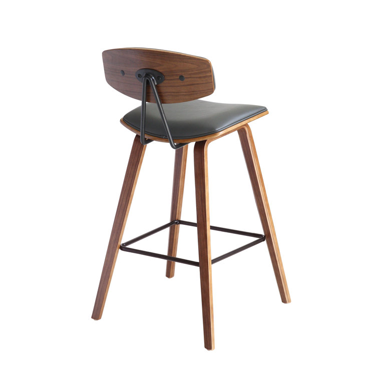 Fox 26'' Gray Faux Leather and Walnut Wood Counter Stool