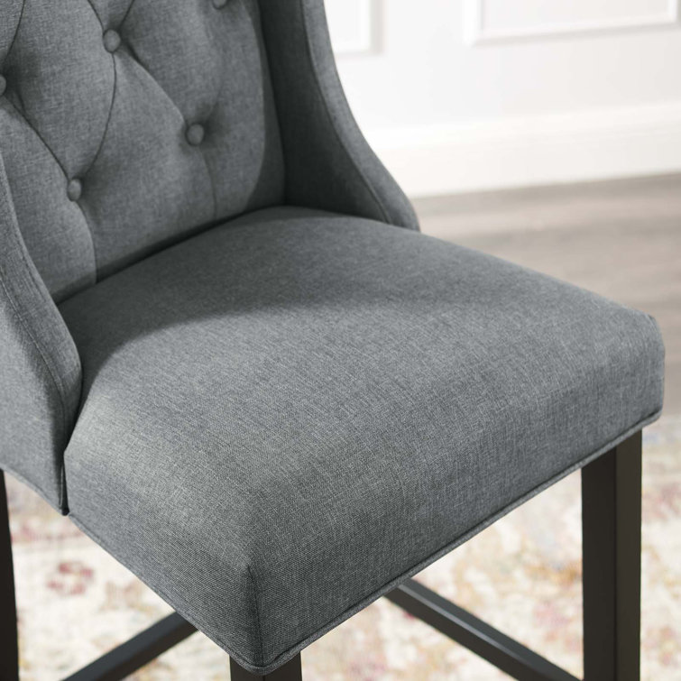 Luxurious Gray Tufted Button Upholstered Fabric Counter Stool