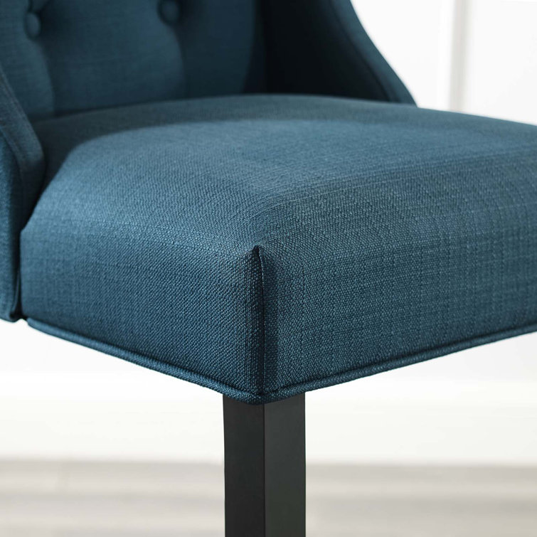 Azure Tufted Button Upholstered Fabric Counter Stool with Solid Wood Legs
