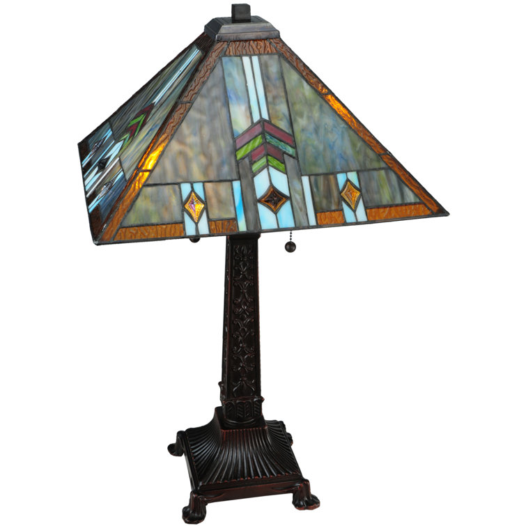 Mission Style Stained Glass 2-Light Table Lamp in Multicolor