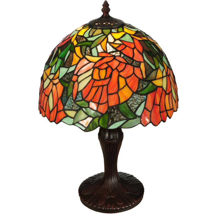 Tiffany Style Stained Glass Table Lamp with Bronze Base
