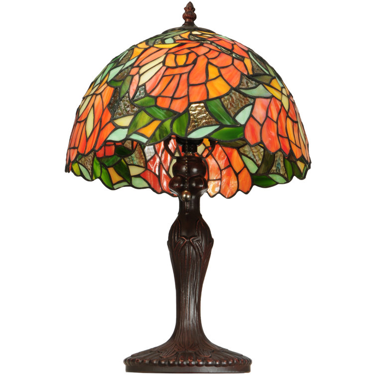 Tiffany Style Stained Glass Table Lamp with Bronze Base