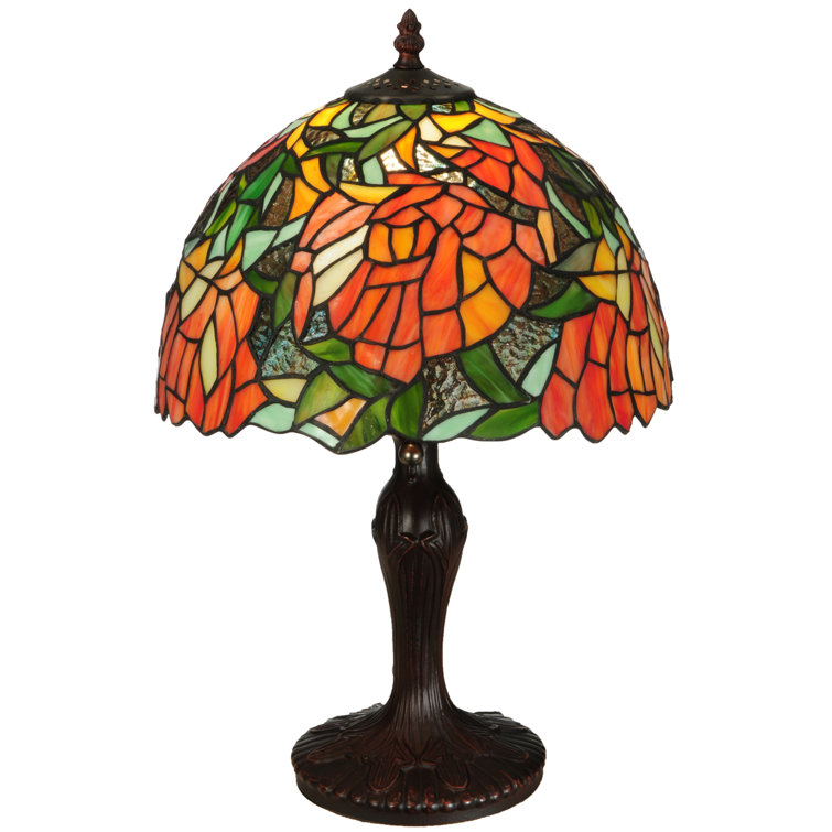 Tiffany Style Stained Glass Table Lamp with Bronze Base