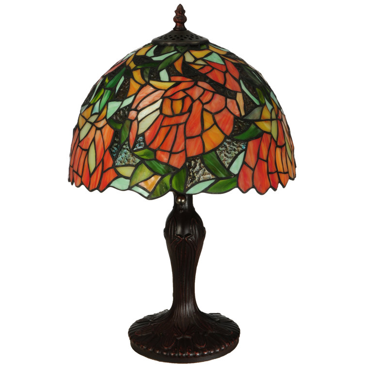 Tiffany Style Stained Glass Table Lamp with Bronze Base