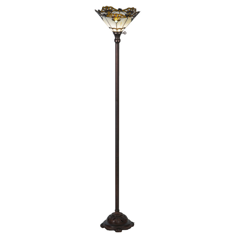 70'' Mahogany Bronze Stained Glass Torchiere Floor Lamp