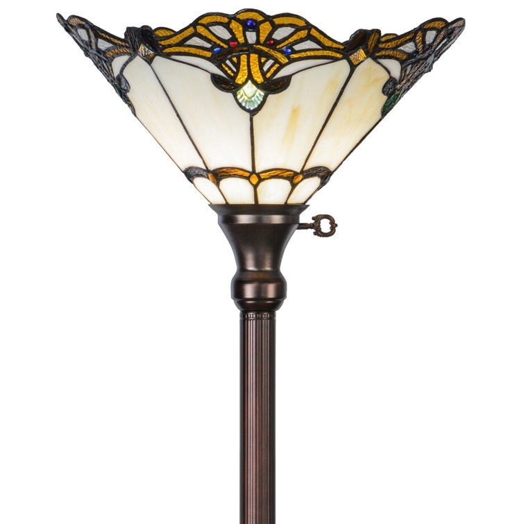 70'' Mahogany Bronze Stained Glass Torchiere Floor Lamp