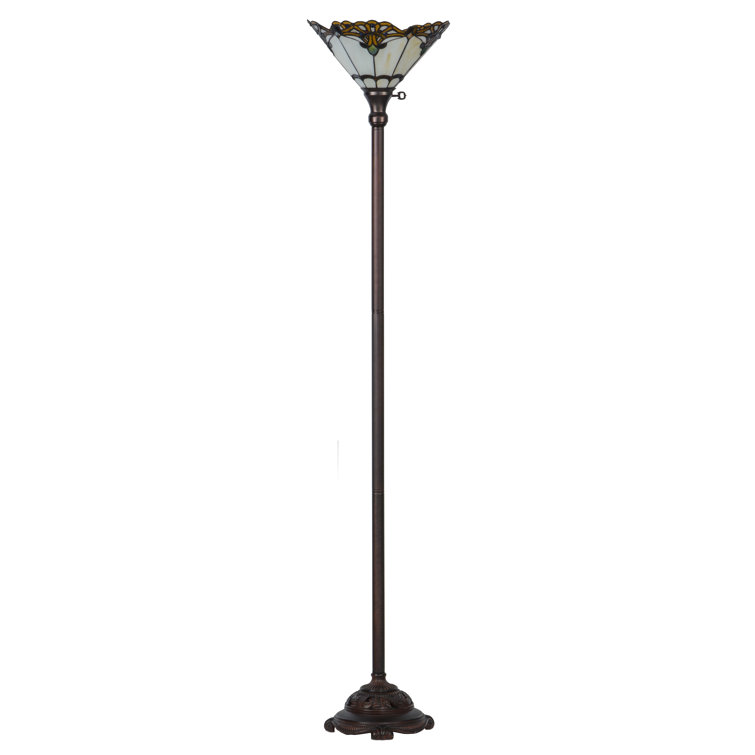 70'' Mahogany Bronze Stained Glass Torchiere Floor Lamp