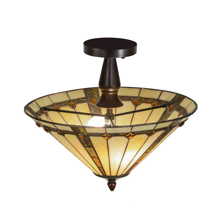 Belvidere 16" Multicolor Glass & Bronze Semi-Flush Ceiling Light