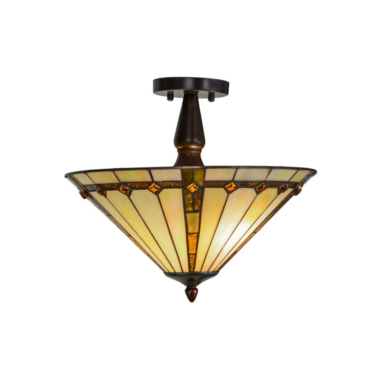 Belvidere 16" Multicolor Glass & Bronze Semi-Flush Ceiling Light