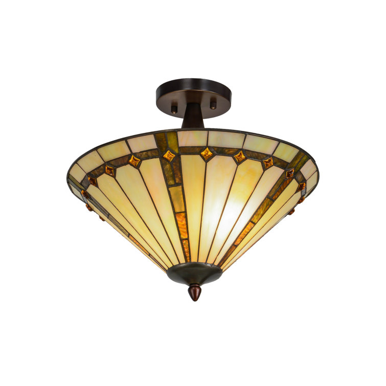 Belvidere 16" Multicolor Glass & Bronze Semi-Flush Ceiling Light