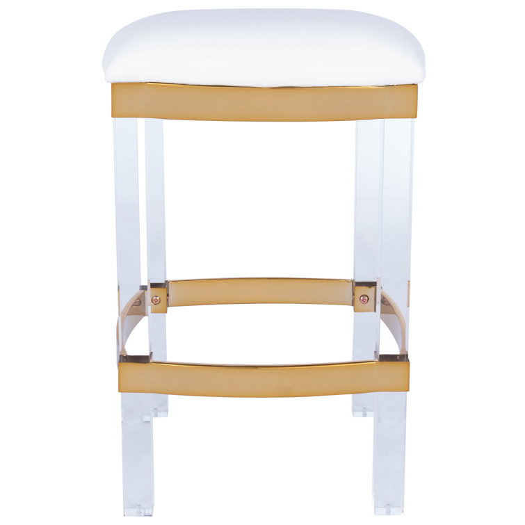 White Acrylic and Leather 24" Counter Stool with Gold Trim