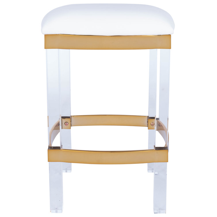 White Acrylic and Leather 24" Counter Stool with Gold Trim