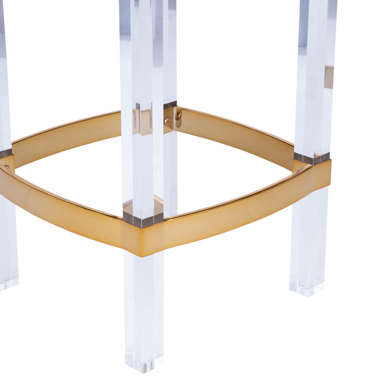 White Acrylic and Leather 24" Counter Stool with Gold Trim