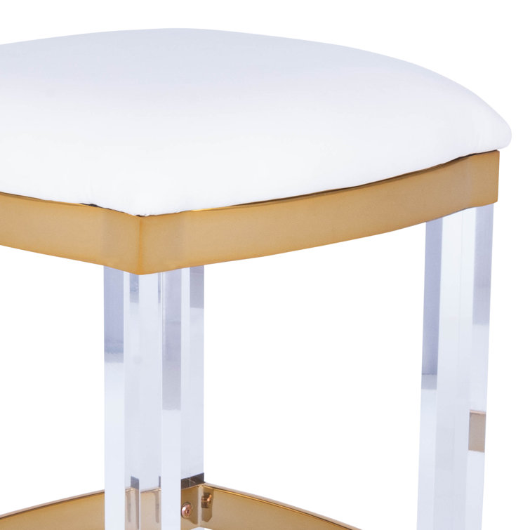 White Acrylic and Leather 24" Counter Stool with Gold Trim