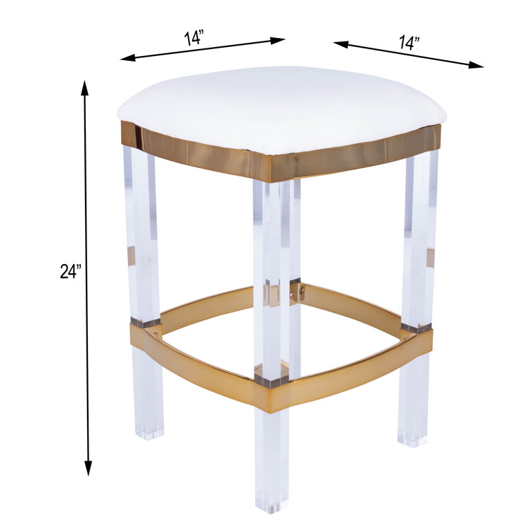 White Acrylic and Leather 24" Counter Stool with Gold Trim