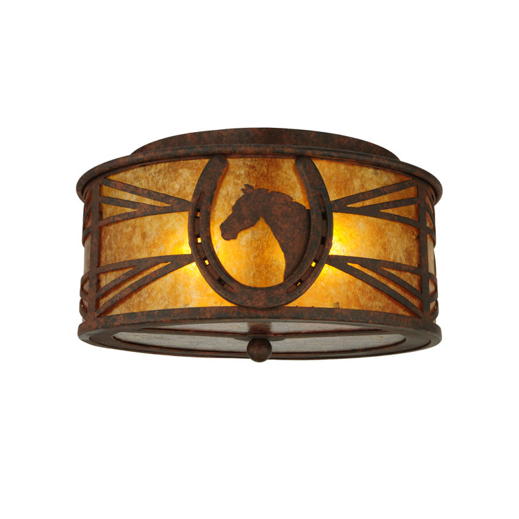Bronze and Glass Horse Drum Flush Mount Light