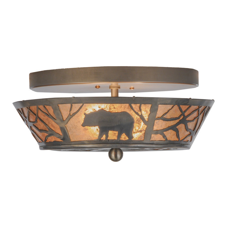Adirondack Inspired Bear & Forest 2-Light Steel Flush Mount