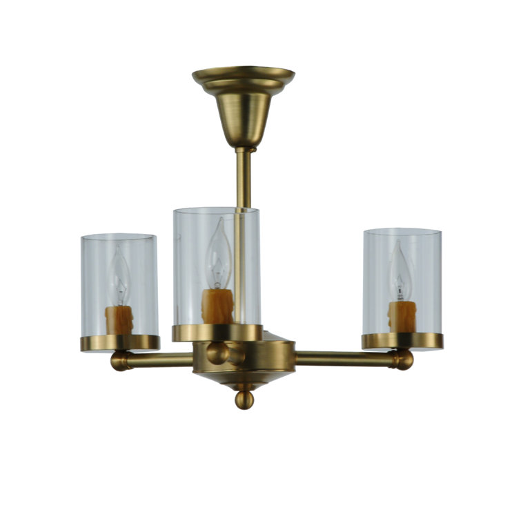 Brass and Glass 3-Light Globe Semi-Flush Mount