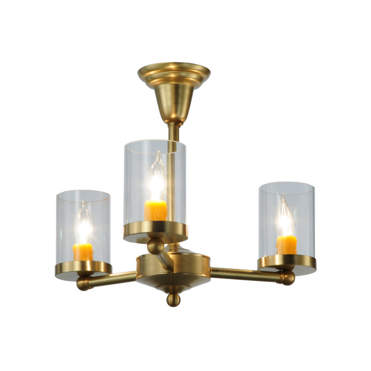 Brass and Glass 3-Light Globe Semi-Flush Mount