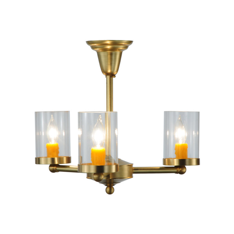 Brass and Glass 3-Light Globe Semi-Flush Mount