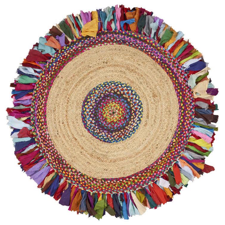 Bohemian Blue Chenille-Cotton 42" Round Braided Area Rug
