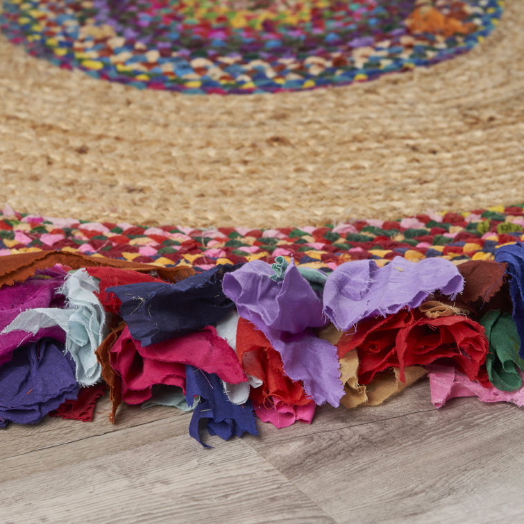 Bohemian Blue Chenille-Cotton 42" Round Braided Area Rug
