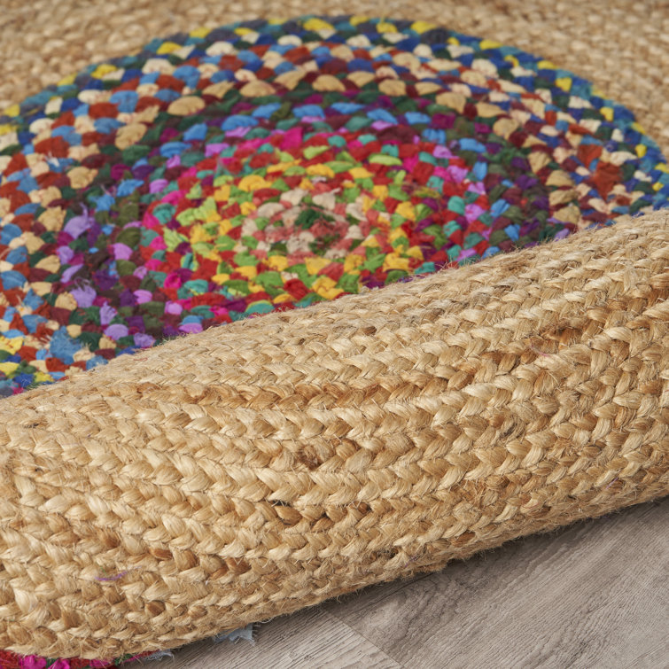 Bohemian Blue Chenille-Cotton 42" Round Braided Area Rug