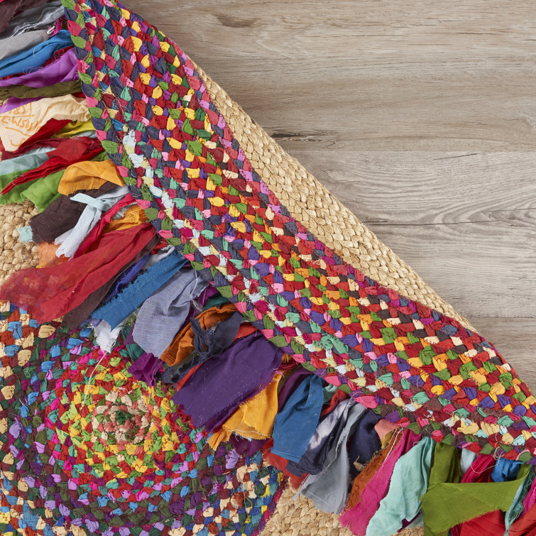 Bohemian Blue Chenille-Cotton 42" Round Braided Area Rug