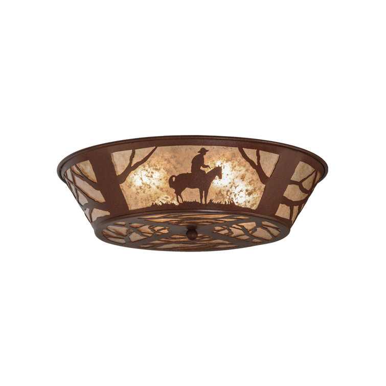 Rustic Cowboy Glass and Steel Flush Mount Light