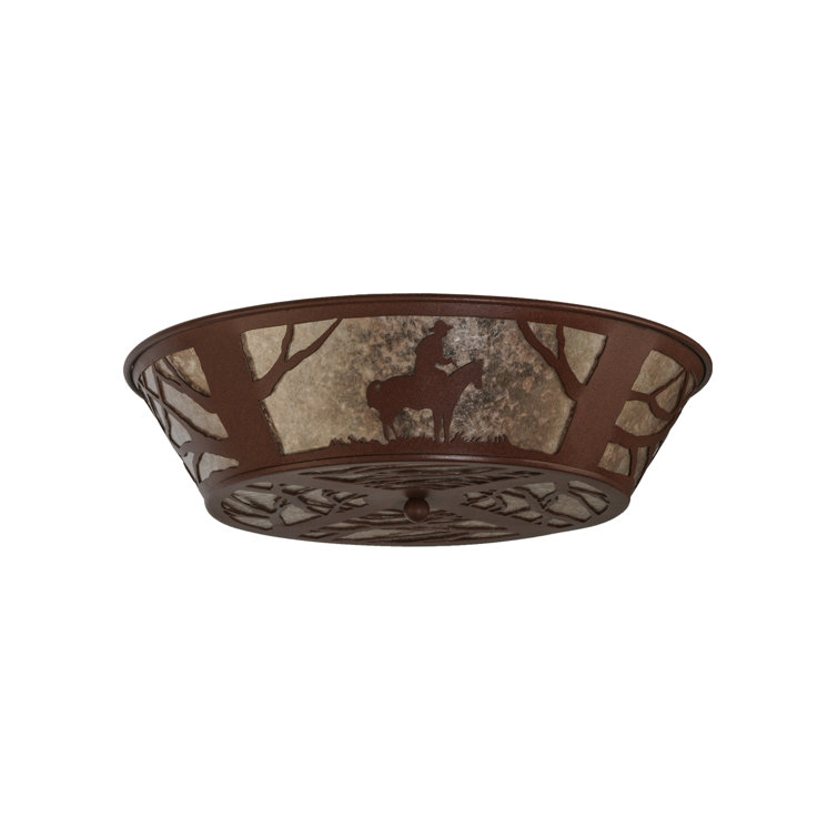 Rustic Cowboy Glass and Steel Flush Mount Light