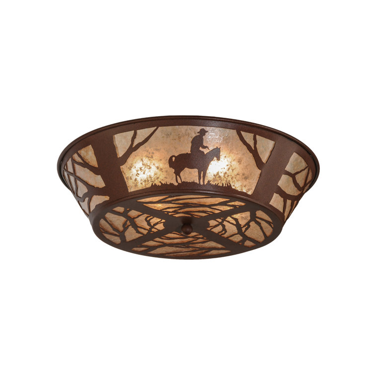 Rustic Cowboy Glass and Steel Flush Mount Light