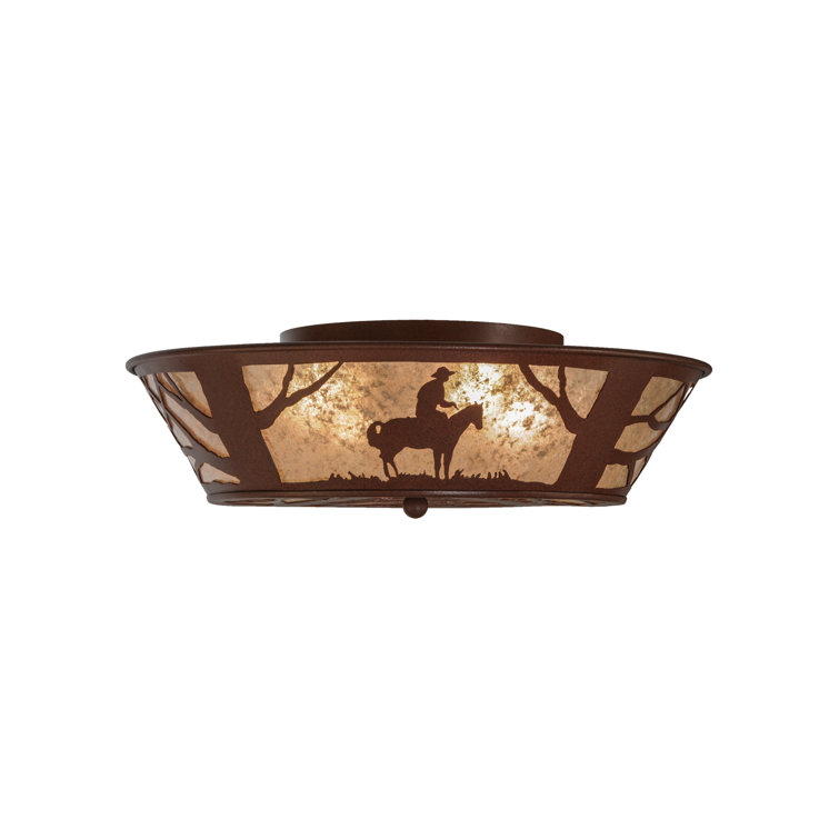 Rustic Cowboy Glass and Steel Flush Mount Light