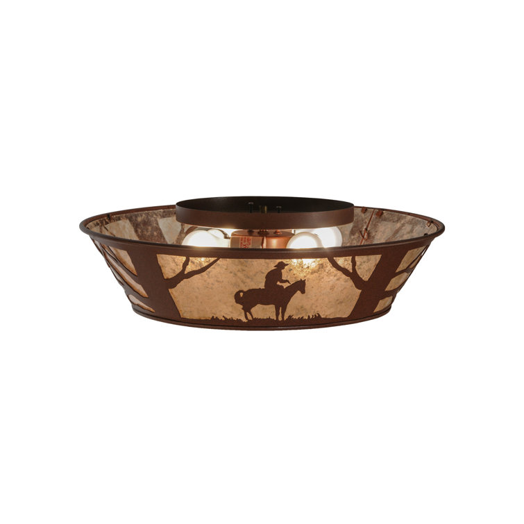 Rustic Cowboy Glass and Steel Flush Mount Light