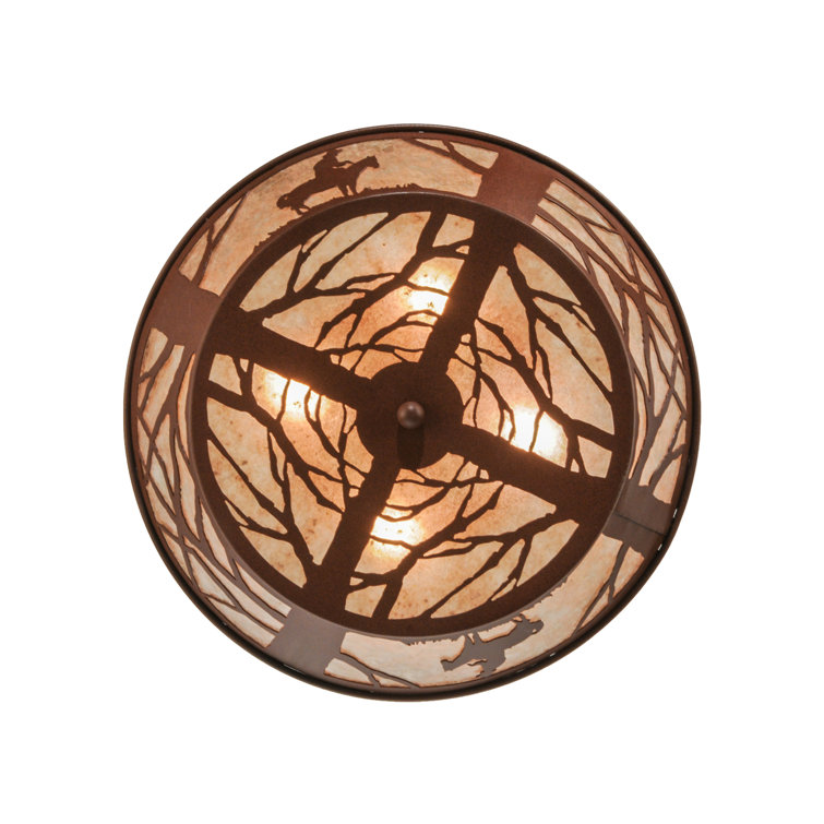 Rustic Cowboy Glass and Steel Flush Mount Light