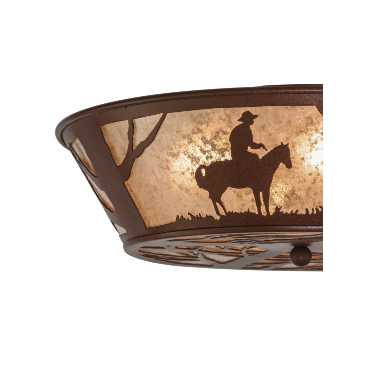 Rustic Cowboy Glass and Steel Flush Mount Light