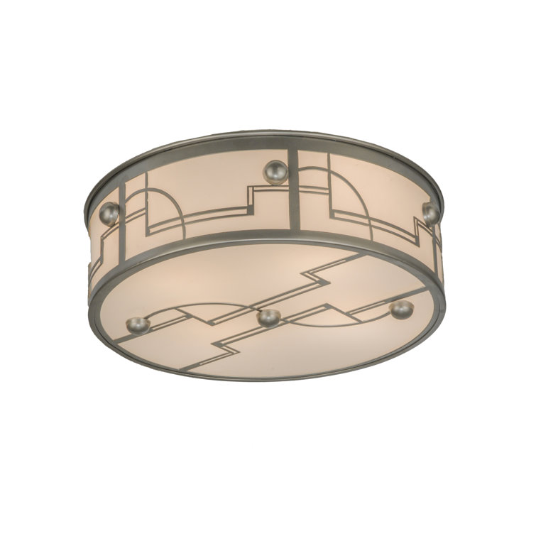 Nickel and Glass Art Deco Flush Mount Light