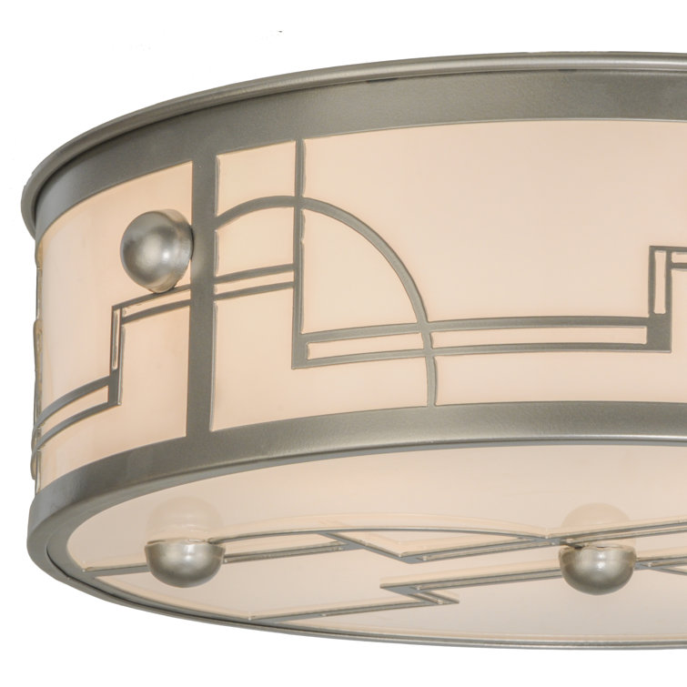 Nickel and Glass Art Deco Flush Mount Light