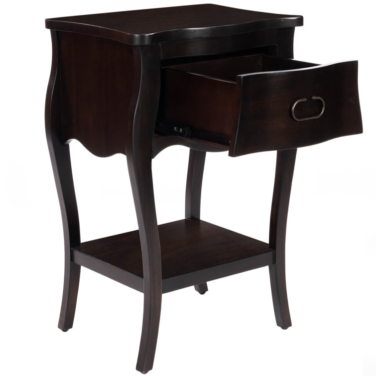 Rochelle Curvy Mahogany Veneer Nightstand with Shelf