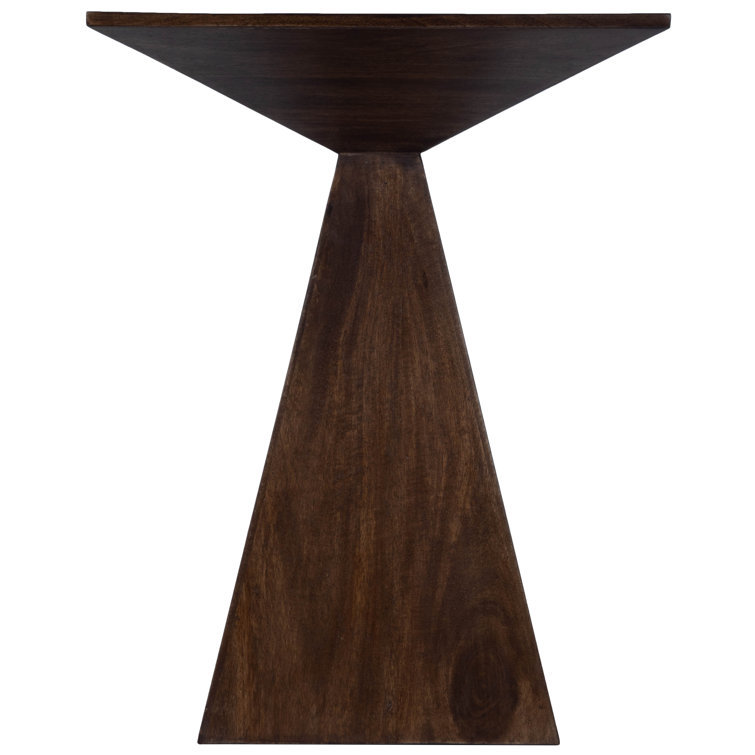 Triangular Mango Wood & Metal End Table with Storage - Coffee