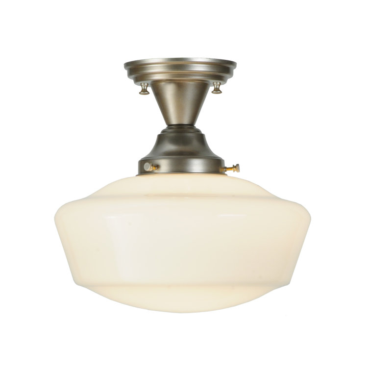 Revival Schoolhouse 12" White Opal Globe Semi-Flush Ceiling Light in Brushed Nickel