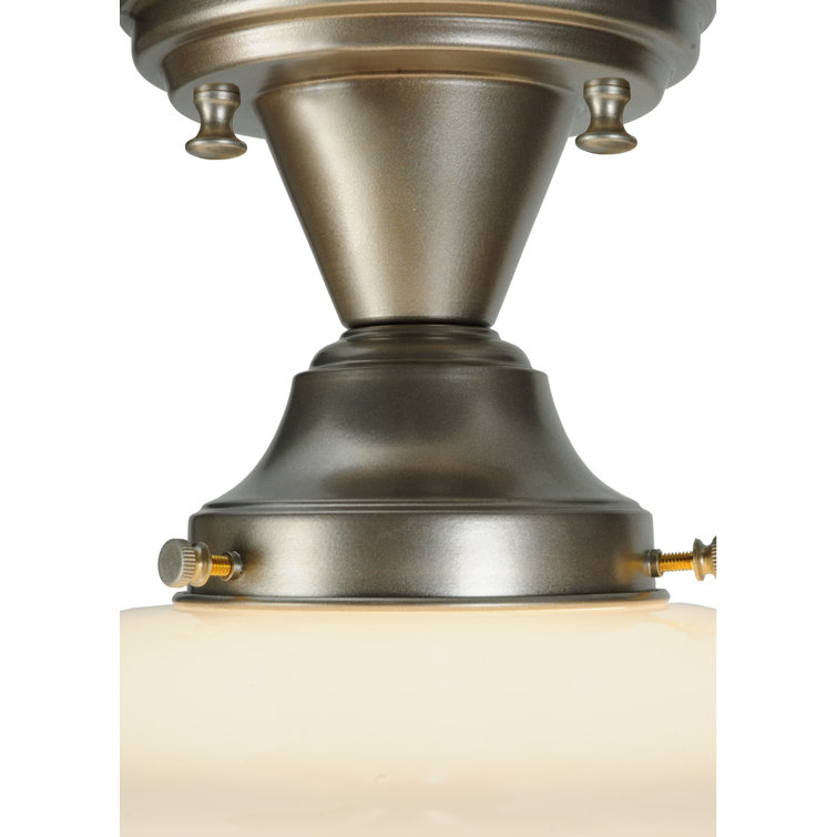 Revival Schoolhouse 12" White Opal Globe Semi-Flush Ceiling Light in Brushed Nickel