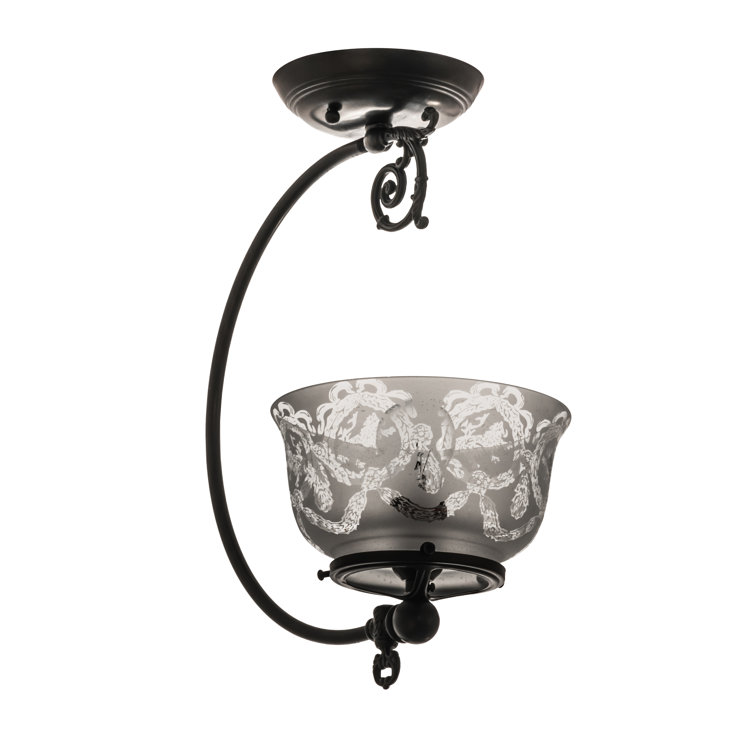 Brown Frosted Glass Geometric Semi Flush Mount Light